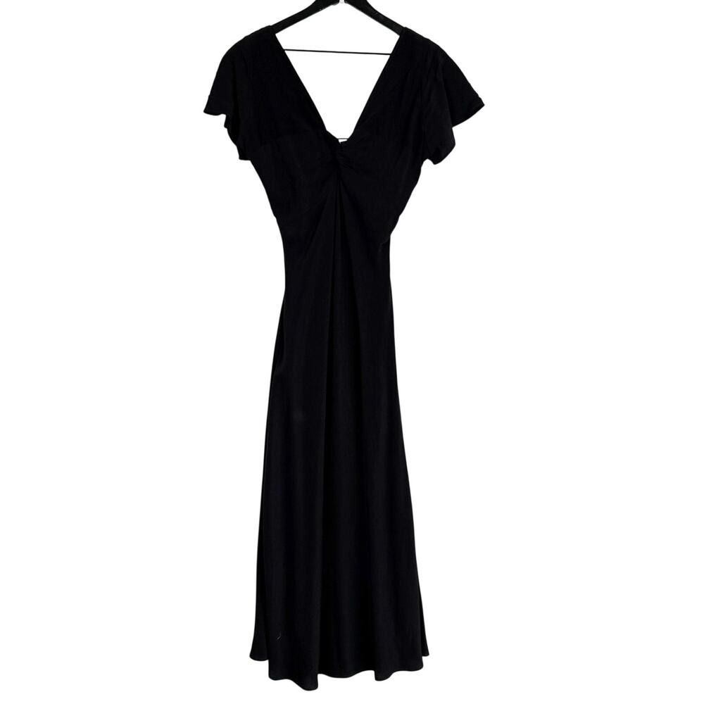 Emerson Fry Knot Front Dress Black Midi Flutter Sleeve - S